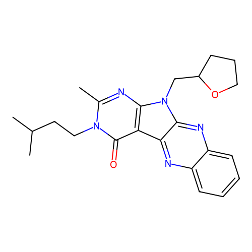 2-Methyl-3-(3-methyl-butyl)-11-(tetrahydro-furan-2-ylmethyl)-3,11-dihydro-1,3,5,10,11-pentaaza-benzo[b ]fluoren-4-one structure
