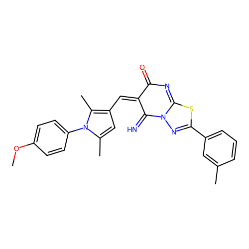 (E)-5-imino-6-((1-(4-methoxyphenyl)-2,5-dimethyl-1H-pyrrol-3-yl)methylene)-2-(m-tolyl)-5H-[1,3,4]thiadiazolo[3,2-a]pyrimidin-7(6H)-one structure