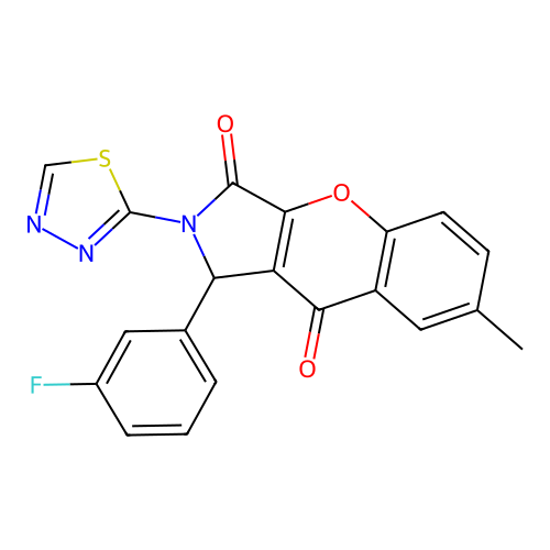 1-(3-fluorophenyl)-7-methyl-2-(1,3,4-thiadiazol-2-yl)-1,2-dihydrochromeno[2,3-c]pyrrole-3,9-dione structure