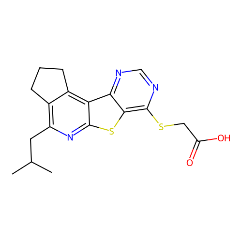 {[4-(2-methylpropyl)-2,3-dihydro-1H-cyclopenta[4',5']pyrido[3',2':4,5]thieno[3,2-d]pyrimidin-7-yl]sulfanyl}acetic acid structure