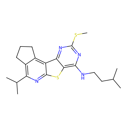 N-(3-methylbutyl)-9-(methylsulfanyl)-4-(propan-2-yl)-2,3-dihydro-1H-cyclopenta[4',5']pyrido[3',2':4,5]thieno[3,2-d]pyrimidin-7-amine structure