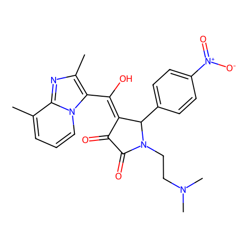 (4E)-1-(2-dimethylaminoethyl)-4-[(2,8-dimethylimidazo[1,2-a]pyridin-3-yl)-hydroxymethylidene]-5-(4-nitrophenyl)pyrrolidine-2,3-dione structure