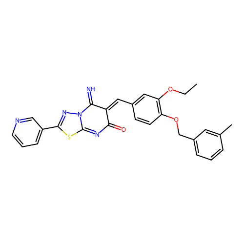 (6Z)-6-[[3-ethoxy-4-[(3-methylphenyl)methoxy]phenyl]methylidene]-5-imino-2-pyridin-3-yl-[1,3,4]thiadiazolo[3,2-a]pyrimidin-7-one structure