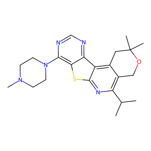 2,2-dimethyl-8-(4-methylpiperazin-1-yl)-5-(propan-2-yl)-1,4-dihydro-2H-pyrano[4'',3'':4',5']pyrido[3',2':4,5]thieno[3,2-d]pyrimidine structure