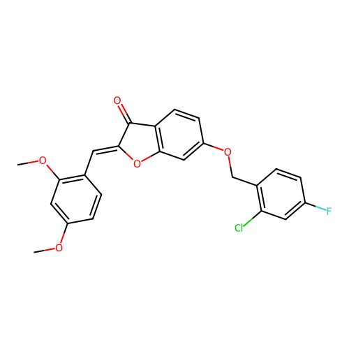 (Z)-6-((2-chloro-4-fluorobenzyl)oxy)-2-(2,4-dimethoxybenzylidene)benzofuran-3(2H)-one structure