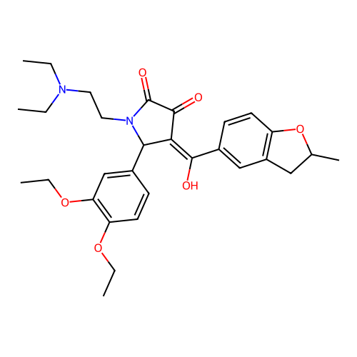 (4E)-5-(3,4-diethoxyphenyl)-1-(2-diethylaminoethyl)-4-[hydroxy-(2-methyl-2,3-dihydro-1-benzofuran-5-yl)methylidene]pyrrolidine-2,3-dione structure