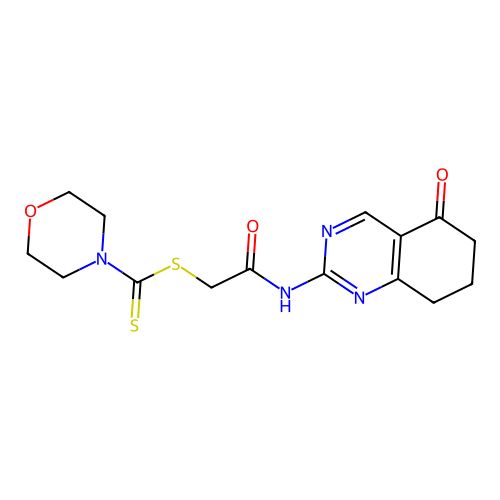 2-oxo-2-[(5-oxo-5,6,7,8-tetrahydroquinazolin-2-yl)amino]ethyl morpholine-4-carbodithioate structure
