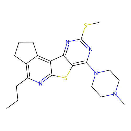 7-(4-methylpiperazin-1-yl)-9-(methylsulfanyl)-4-propyl-2,3-dihydro-1H-cyclopenta[4',5']pyrido[3',2':4,5]thieno[3,2-d]pyrimidine structure