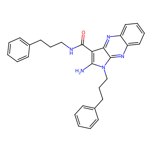 2-amino-N,1-bis(3-phenylpropyl)-1H-pyrrolo[2,3-b]quinoxaline-3-carboxamide structure