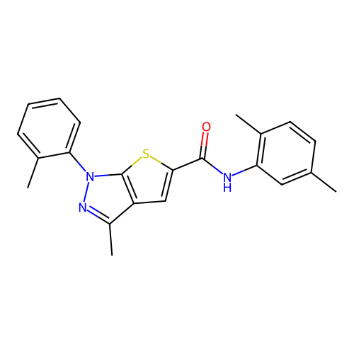 N-(2,5-dimethylphenyl)-3-methyl-1-(2-methylphenyl)-1H-thieno[2,3-c]pyrazole-5-carboxamide structure