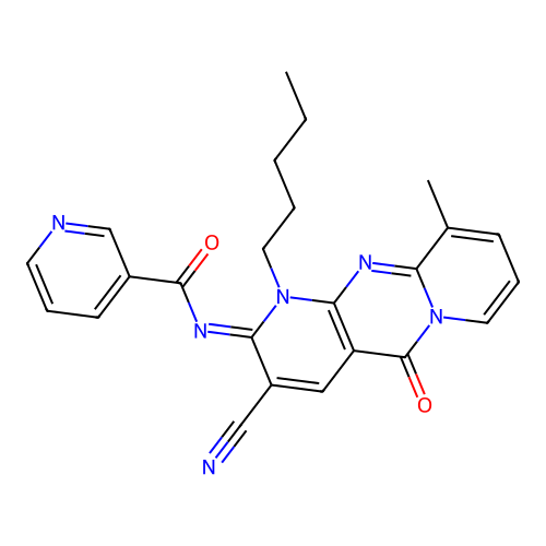 N-[3-Cyano-8-methyl-10-oxo-1-pentyl-1,10-dihydro-1,9,10a-triaza-anthracen-(2E)-ylidene]-nicotinamid e structure