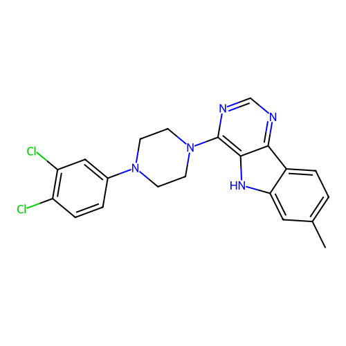 4-[4-(3,4-dichlorophenyl)piperazin-1-yl]-7-methyl-5H-pyrimido[5,4-b]indole structure