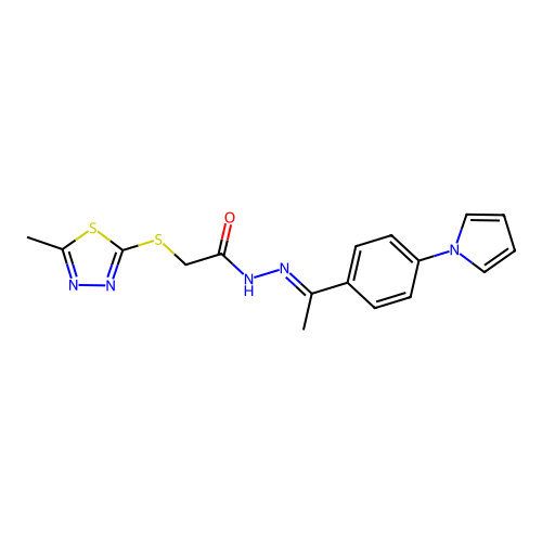 (E)-N'-(1-(4-(1H-pyrrol-1-yl)phenyl)ethylidene)-2-((5-methyl-1,3,4-thiadiazol-2-yl)thio)acetohydrazide structure