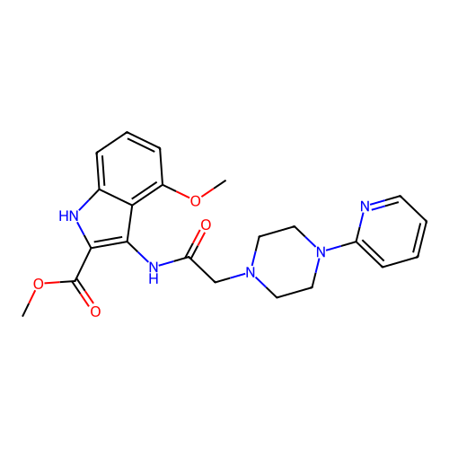 Methyl 4-methoxy-3-[[2-(4-pyridin-2-ylpiperazin-1-yl)acetyl]amino]-1H-indole-2-carboxylate structure