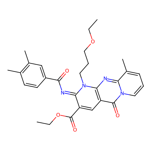 (Z)-ethyl 2-((3,4-dimethylbenzoyl)imino)-1-(3-ethoxypropyl)-10-methyl-5-oxo-2,5-dihydro-1H-dipyrido[1,2-a:2',3'-d]pyrimidine-3-carboxylate structure