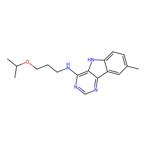 8-methyl-N-[3-(propan-2-yloxy)propyl]-5H-pyrimido[5,4-b]indol-4-amine structure