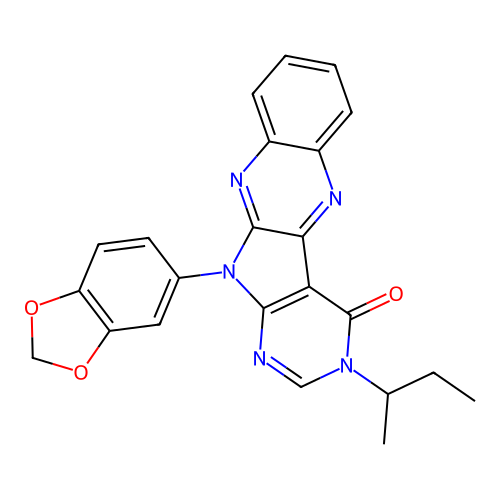 11-(1,3-benzodioxol-5-yl)-3-(butan-2-yl)-3,11-dihydro-4H-pyrimido[5',4':4,5]pyrrolo[2,3-b]quinoxalin-4-one structure
