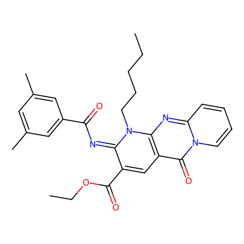 (Z)-ethyl 2-((3,5-dimethylbenzoyl)imino)-5-oxo-1-pentyl-2,5-dihydro-1H-dipyrido[1,2-a:2',3'-d]pyrimidine-3-carboxylate structure