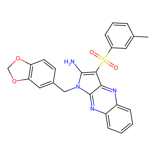 1-(1,3-benzodioxol-5-ylmethyl)-3-(3-methylphenyl)sulfonylpyrrolo[3,2-b]quinoxalin-2-amine structure