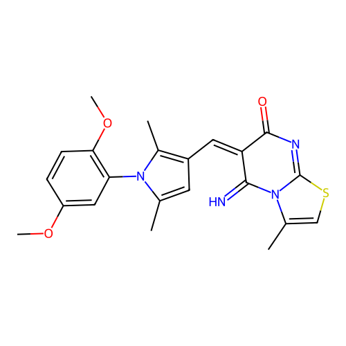(6E)-6-[[1-(2,5-dimethoxyphenyl)-2,5-dimethylpyrrol-3-yl]methylidene]-5-imino-3-methyl-[1,3]thiazolo[3,2-a]pyrimidin-7-one structure