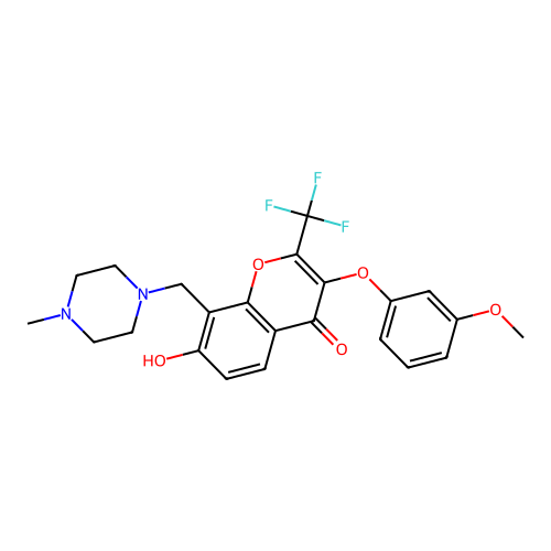 7-hydroxy-3-(3-methoxyphenoxy)-8-[(4-methylpiperazin-1-yl)methyl]-2-(trifluoromethyl)-4H-chromen-4-one structure