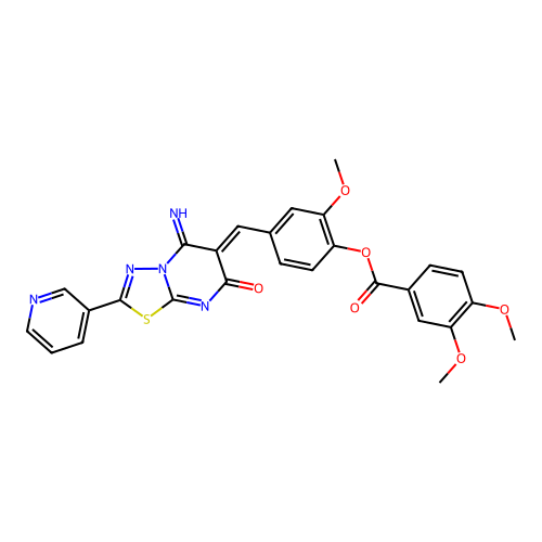 (Z)-4-((5-imino-7-oxo-2-(pyridin-3-yl)-5H-[1,3,4]thiadiazolo[3,2-a]pyrimidin-6(7H)-ylidene)methyl)-2-methoxyphenyl 3,4-dimethoxybenzoate structure