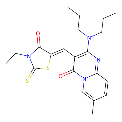 2-(dipropylamino)-3-[(Z)-(3-ethyl-4-oxo-2-thioxo-1,3-thiazolidin-5-ylidene)methyl]-7-methyl-4H-pyrido[1,2-a]pyrimidin-4-one structure