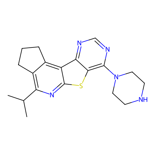 7-(piperazin-1-yl)-4-(propan-2-yl)-2,3-dihydro-1H-cyclopenta[4',5']pyrido[3',2':4,5]thieno[3,2-d]pyrimidine structure