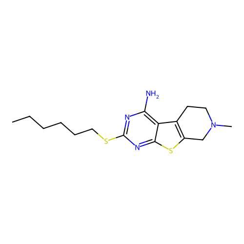 2-(hexylsulfanyl)-7-methyl-5,6,7,8-tetrahydropyrido[4',3':4,5]thieno[2,3-d]pyrimidin-4-amine structure
