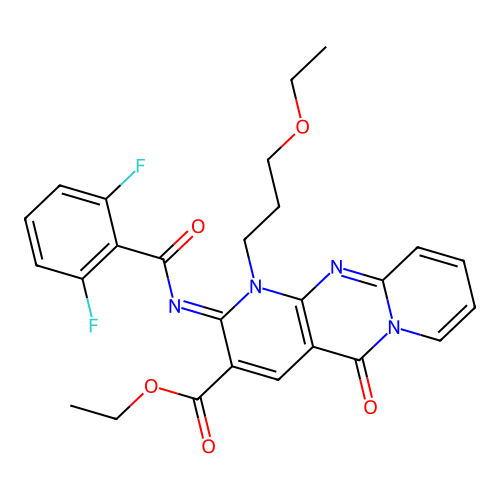 (Z)-ethyl 2-((2,6-difluorobenzoyl)imino)-1-(3-ethoxypropyl)-5-oxo-2,5-dihydro-1H-dipyrido[1,2-a:2',3'-d]pyrimidine-3-carboxylate structure
