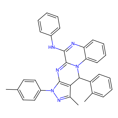 10-methyl-11-(2-methylphenyl)-8-(4-methylphenyl)-N-phenyl-8,11-dihydropyrazolo[3',4':4,5]pyrimido[1,2-a]quinoxalin-6-amine structure