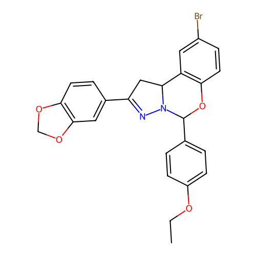 2-(1,3-benzodioxol-5-yl)-9-bromo-5-(4-ethoxyphenyl)-1,10b-dihydropyrazolo[1,5-c][1,3]benzoxazine structure