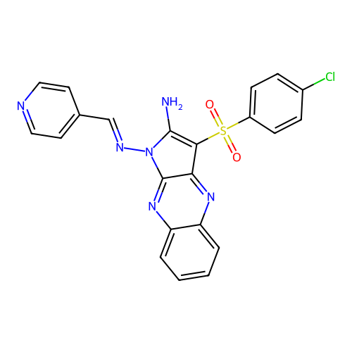 (E)-3-((4-chlorophenyl)sulfonyl)-N1-(pyridin-4-ylmethylene)-1H-pyrrolo[2,3-b]quinoxaline-1,2-diamine structure