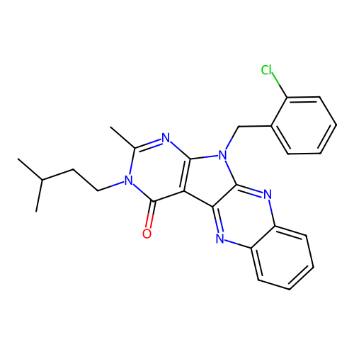 11-(2-chlorobenzyl)-2-methyl-3-(3-methylbutyl)-3,11-dihydro-4H-pyrimido[5',4':4,5]pyrrolo[2,3-b]quinoxalin-4-one structure
