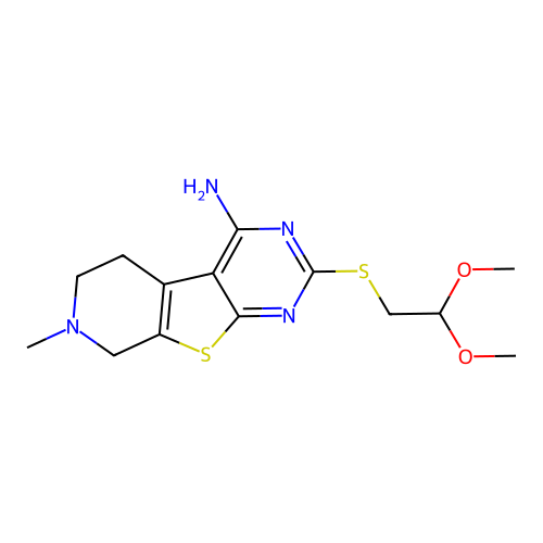 [2-(2,2-dimethoxyethylthio)-7-methyl-6,8-dihydro-5H-pyrido[4,5]thieno[1,2-c]pyrimidin-4-yl]amine structure