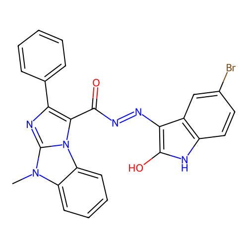 N'-(5-bromo-2-oxoindol-3-yl)-4-methyl-2-phenylimidazo[1,2-a]benzimidazole-1-carbohydrazide structure