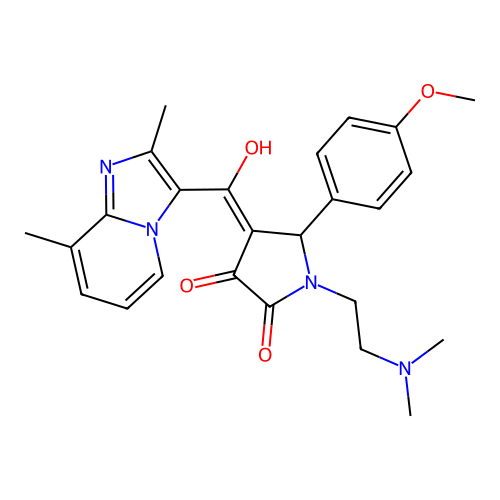 1-(2-dimethylaminoethyl)-4-[(2,8-dimethylimidazo[1,2-a]pyridin-3-yl)-hydroxymethylidene]-5-(4-methoxyphenyl)pyrrolidine-2,3-dione structure
