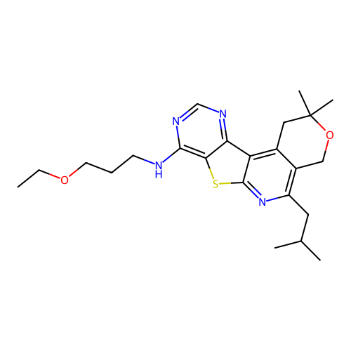 N-(3-ethoxypropyl)-2,2-dimethyl-5-(2-methylpropyl)-1,4-dihydro-2H-pyrano[4'',3'':4',5']pyrido[3',2':4,5]thieno[3,2-d]pyrimidin-8-amine structure