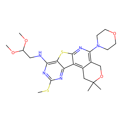 N-(2,2-dimethoxyethyl)-2,2-dimethyl-10-(methylsulfanyl)-5-(morpholin-4-yl)-1,4-dihydro-2H-pyrano[4'',3'':4',5']pyrido[3',2':4,5]thieno[3,2-d]pyrimidin-8-amine structure