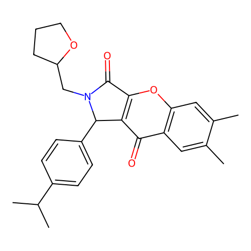1-(4-isopropylphenyl)-6,7-dimethyl-2-((tetrahydrofuran-2-yl)methyl)-1,2-dihydrochromeno[2,3-c]pyrrole-3,9-dione structure