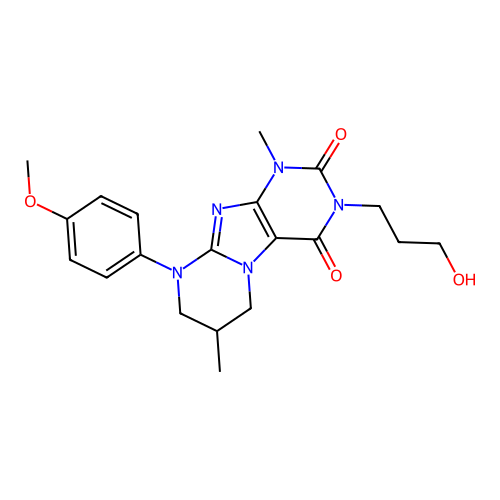 3-(3-hydroxypropyl)-9-(4-methoxyphenyl)-1,7-dimethyl-6,7,8,9-tetrahydropyrimido[2,1-f]purine-2,4(1H,3H)-dione structure