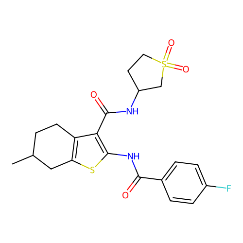 N-(1,1-dioxidotetrahydrothiophen-3-yl)-2-{[(4-fluorophenyl)carbonyl]amino}-6-methyl-4,5,6,7-tetrahydro-1-benzothiophene-3-carboxamide structure
