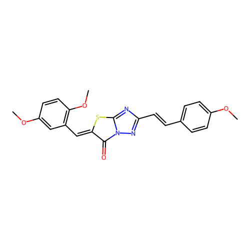 (5Z)-5-(2,5-dimethoxybenzylidene)-2-[(E)-2-(4-methoxyphenyl)ethenyl][1,3]thiazolo[3,2-b][1,2,4]triazol-6(5H)-one structure