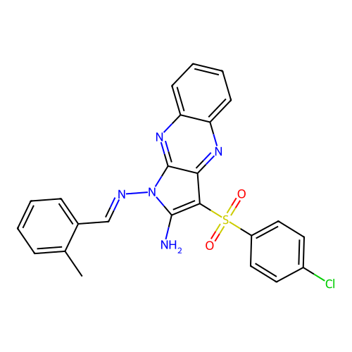 (E)-3-((4-chlorophenyl)sulfonyl)-N1-(2-methylbenzylidene)-1H-pyrrolo[2,3-b]quinoxaline-1,2-diamine structure