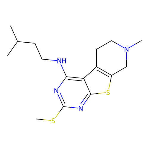 7-methyl-N-(3-methylbutyl)-2-(methylsulfanyl)-5,6,7,8-tetrahydropyrido[4',3':4,5]thieno[2,3-d]pyrimidin-4-amine structure