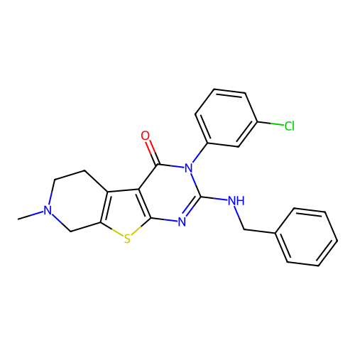 2-(benzylamino)-3-(3-chlorophenyl)-7-methyl-5,6,7,8-tetrahydropyrido[4',3':4,5]thieno[2,3-d]pyrimidin-4(3H)-one structure