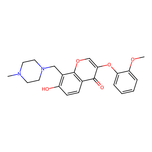 7-hydroxy-3-(2-methoxyphenoxy)-8-((4-methylpiperazin-1-yl)methyl)-4H-chromen-4-one structure