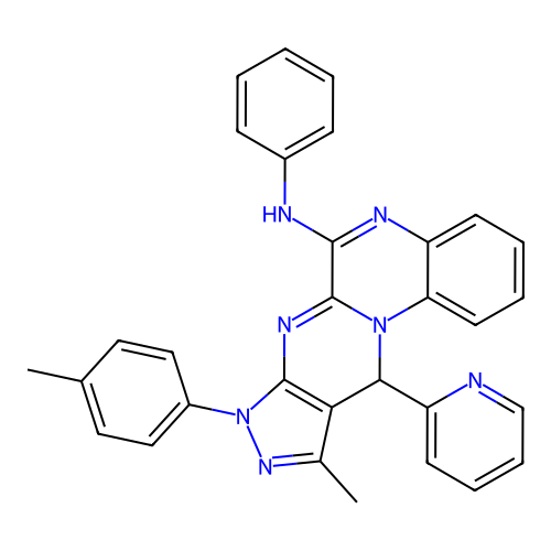 10-methyl-8-(4-methylphenyl)-N-phenyl-11-(pyridin-2-yl)-8,11-dihydropyrazolo[3',4':4,5]pyrimido[1,2-a]quinoxalin-6-amine structure