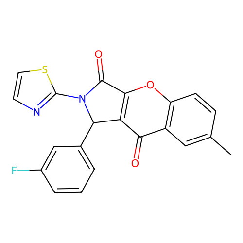 1-(3-fluorophenyl)-7-methyl-2-(1,3-thiazol-2-yl)-1,2-dihydrochromeno[2,3-c]pyrrole-3,9-dione structure