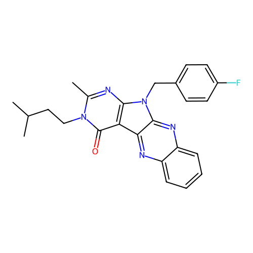 11-(4-fluorobenzyl)-2-methyl-3-(3-methylbutyl)-3,11-dihydro-4H-pyrimido[5',4':4,5]pyrrolo[2,3-b]quinoxalin-4-one structure